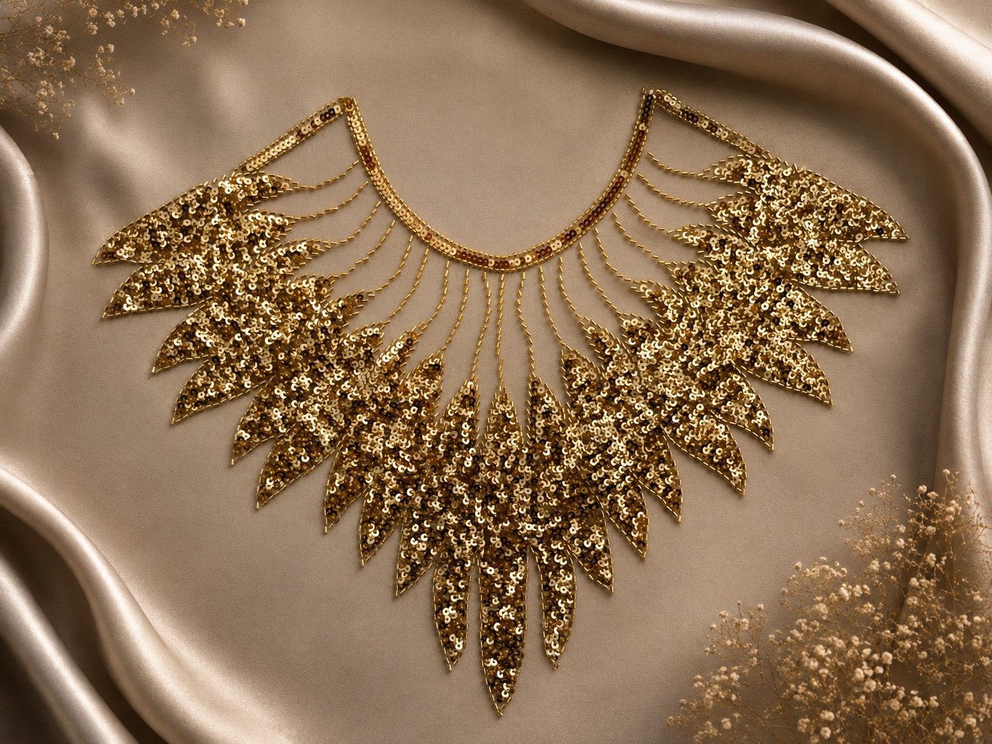 Stitchmere Premium Sequin Embroidered Neckline Applique Golden - Image 2