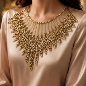 Stitchmere Premium Sequin Embroidered Neckline Applique Golden