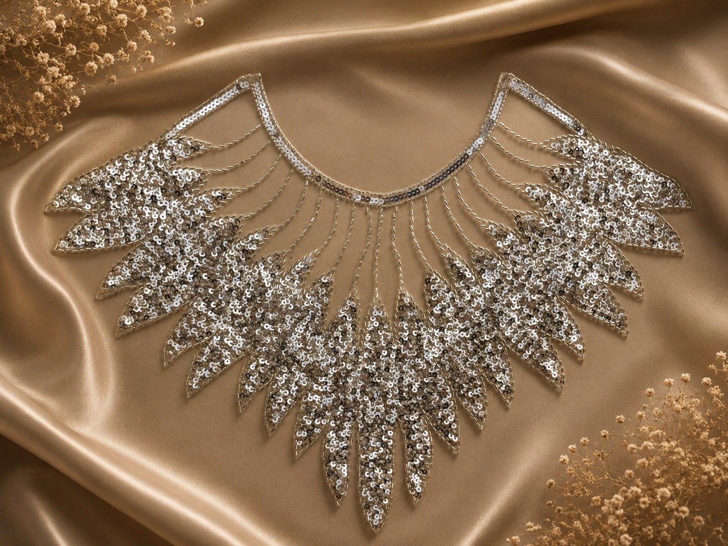Stitchmere Premium Sequin Embroidered Neckline Applique Silver - Image 2