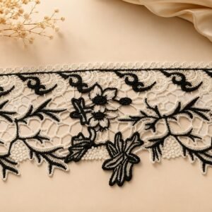 Elegant Black Floral Embroidered Lace Trim