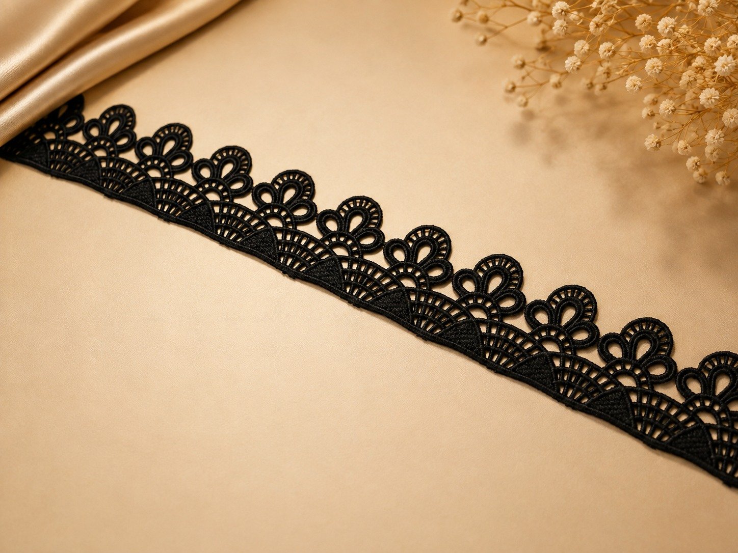 Premium Black Embroidered Floral Lace Border Trim - Image 2