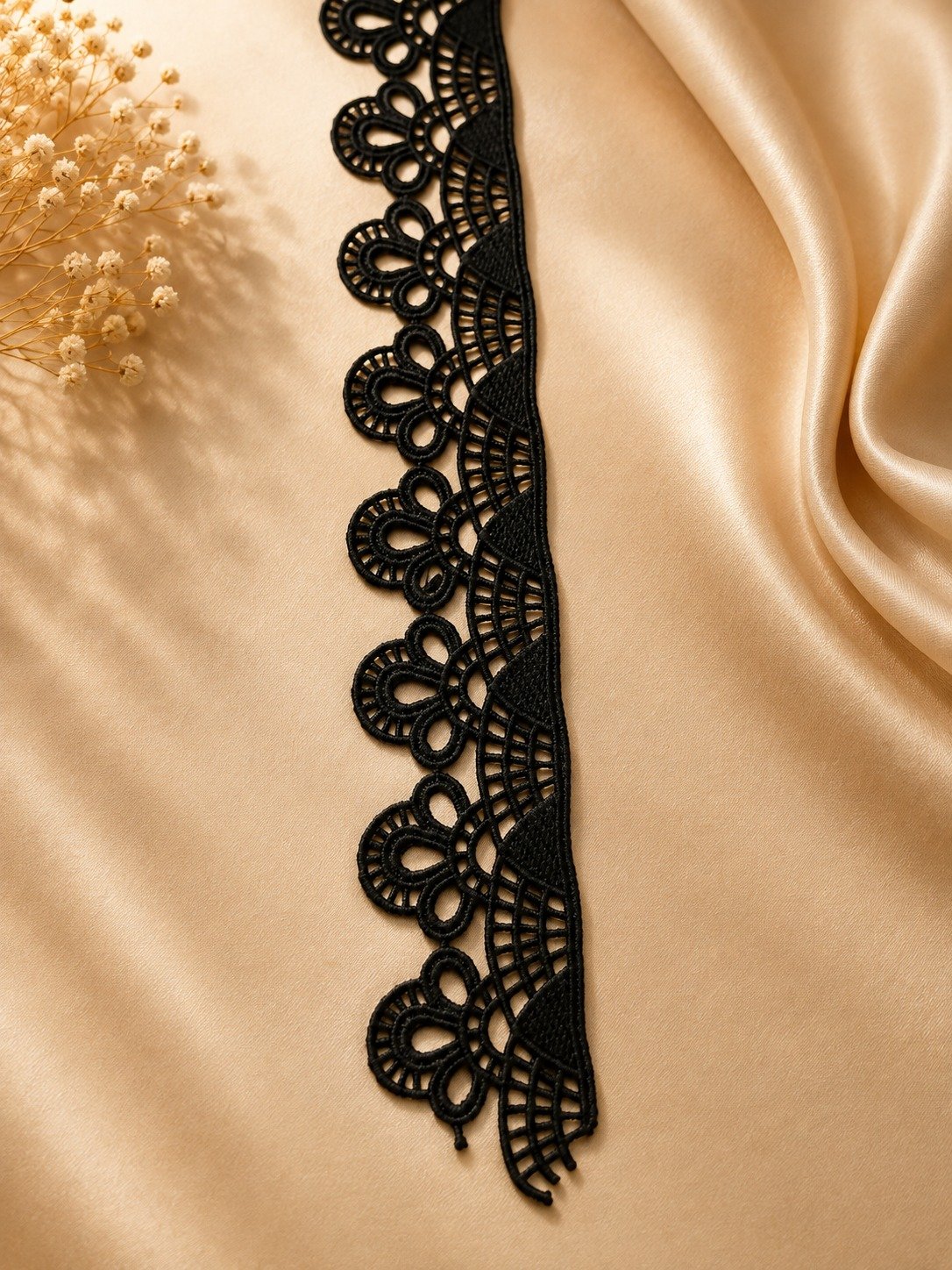 Premium Black Embroidered Floral Lace Border Trim