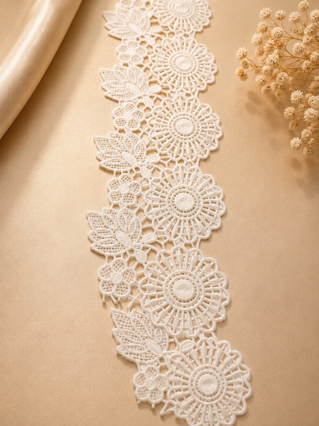 White Floral Crochet Lace Trim - Image 3
